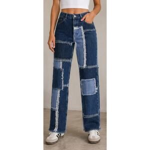 Ragged Jeans Patchwork Colorblock Straight Leg Denim Size 30